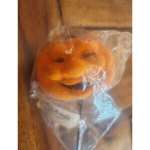 Vintage Halloween Floral Pick Pumpkin Jack O Lantern Face Blow Mold Flocked